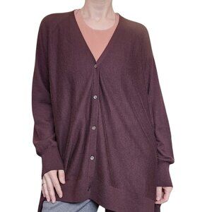 Womens Cashmere Cardigan Sweater Brown Oversized Sz L Slouchy Baggy Vneck